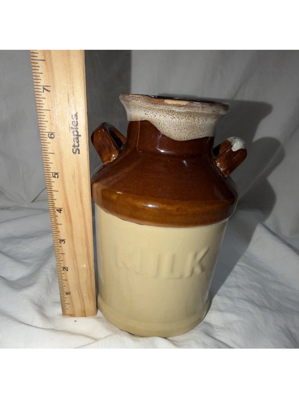 Vintage Two Tone Glazed Ceramic Milk Jug Pot with Handles - Picture 9 of 9